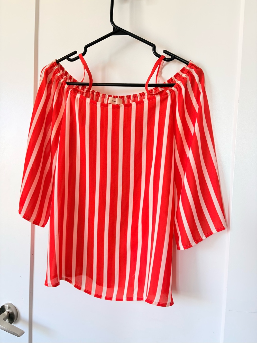 Red and White Stripe Off-Shoulder Women’s Top